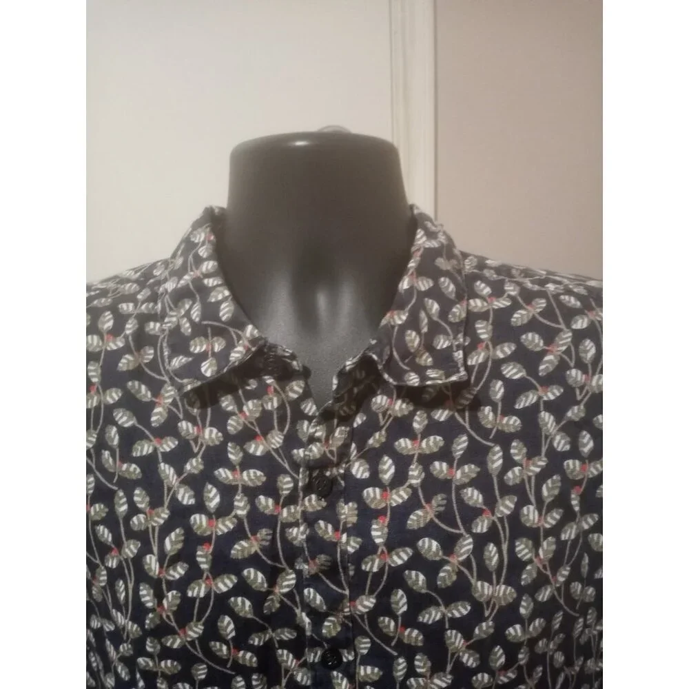 Perry Ellis 100% Linen Slim Fit Men’s Button Shirt Blue Floral Short Sleeve 2XL - Picture 2 of 12